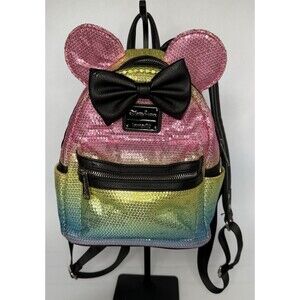 Loungefly Disney Parks Rainbow Sequin Pastel Minnie Mouse Mini Backpack